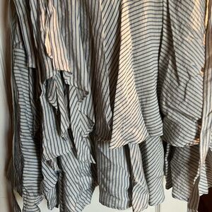 Calvin Klein Blue and White Striped Asymmetrical Ruffle Dress